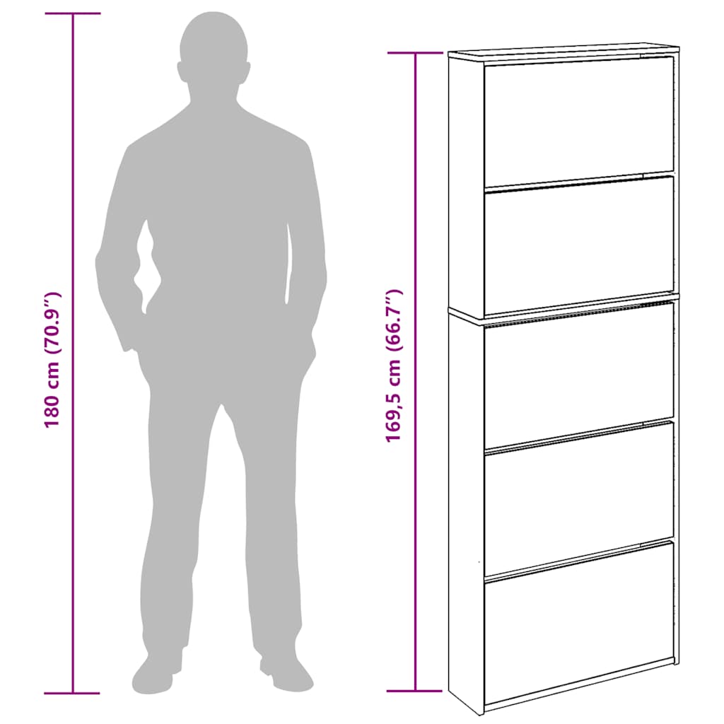 Schuhschrank mit 5 Fächern Spiegel Weiß 63×17×169,5 cm