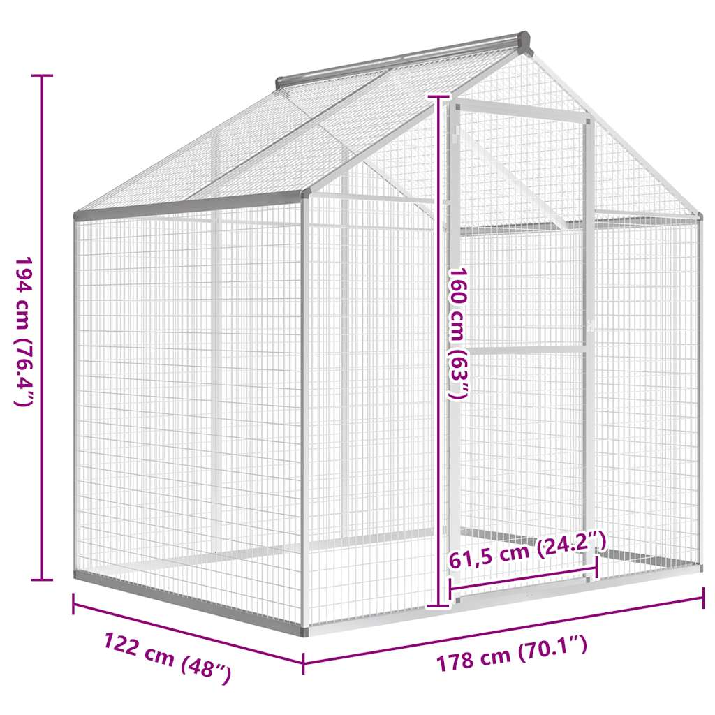 Außenvoliere Aluminium 178x122x194 cm
