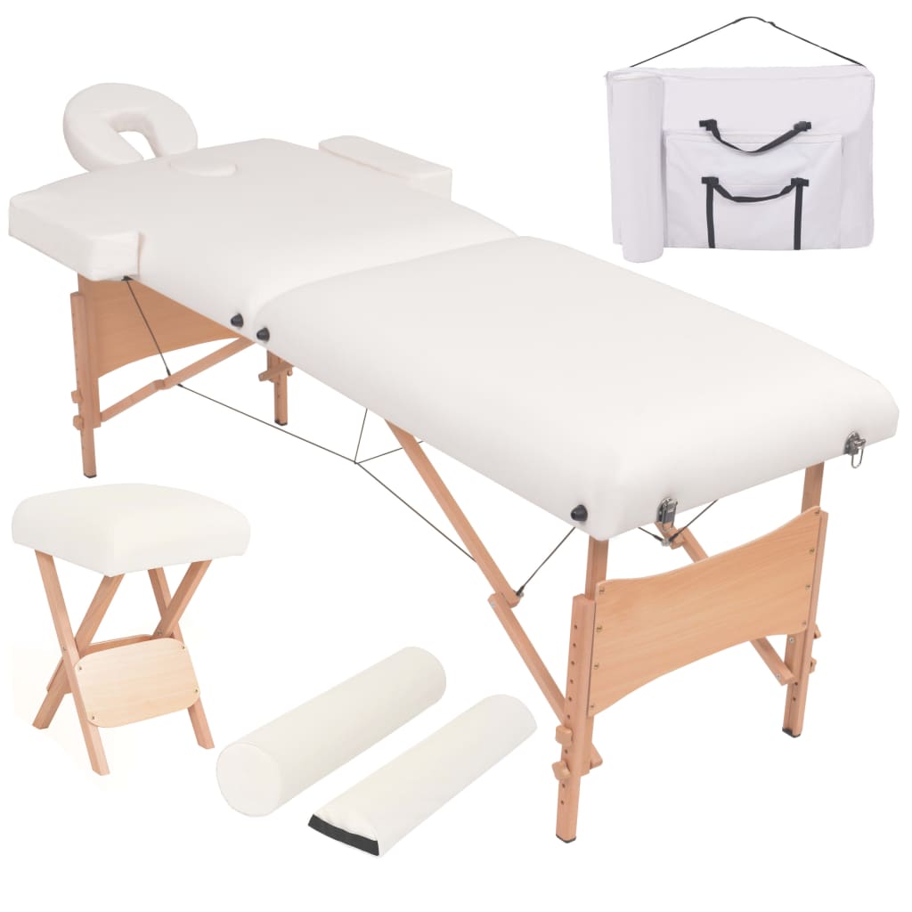Massageliege 2-Zonen mit Hocker Klappbar 10 cm Sitz Weiß