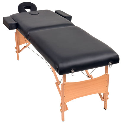 Massageliege 2-Zonen mit Hocker Klappbar 10 cm Sitz Schwarz