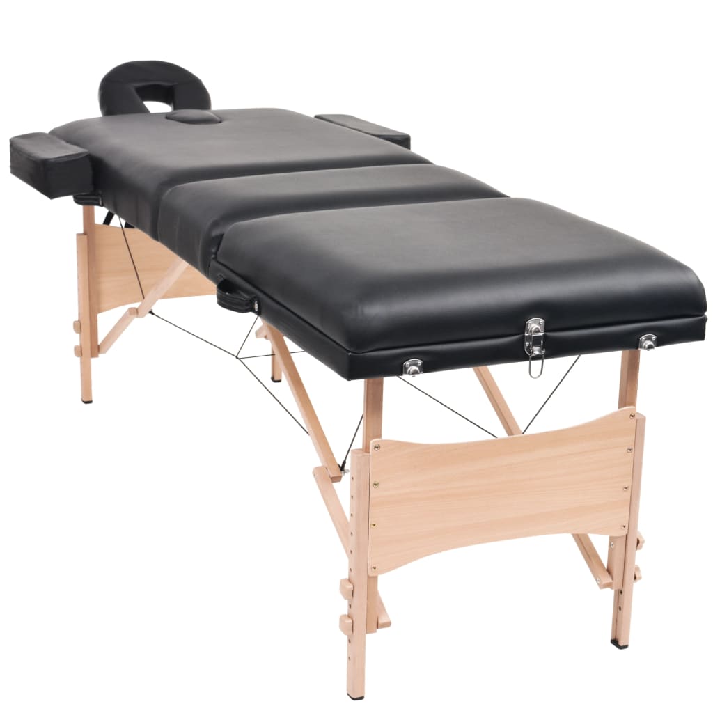 Massageliege 3-Zonen mit Hocker Klappbar 10 cm Sitz Schwarz