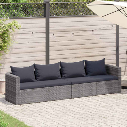 4-tlg. Garten-Sofagarnitur mit Kissen Grau Poly Rattan