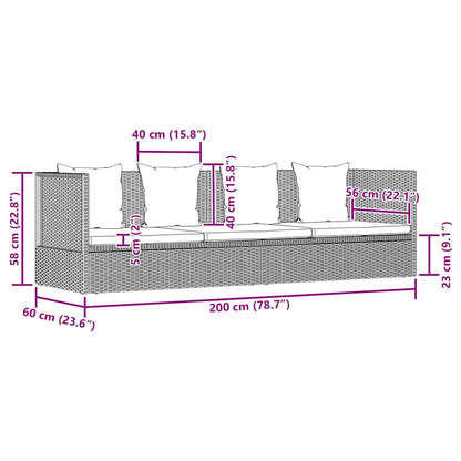 Garten-Sofabett 200x60 cm Poly Rattan Grau