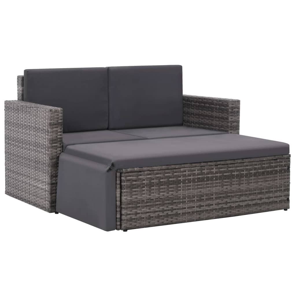 2-tlg. Garten-Lounge-Set mit Auflagen Poly Rattan Grau