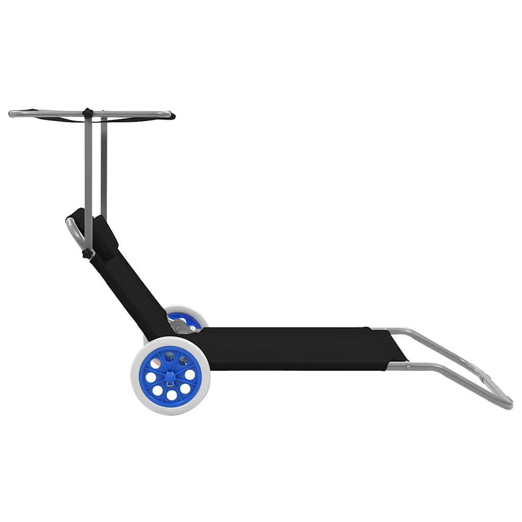 Klappliege mit Sonnenschutz und Rädern Stahl Schwarz