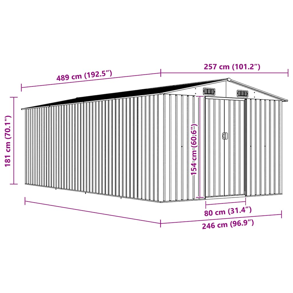 Gerätehaus 257x489x181 cm Metall Grau