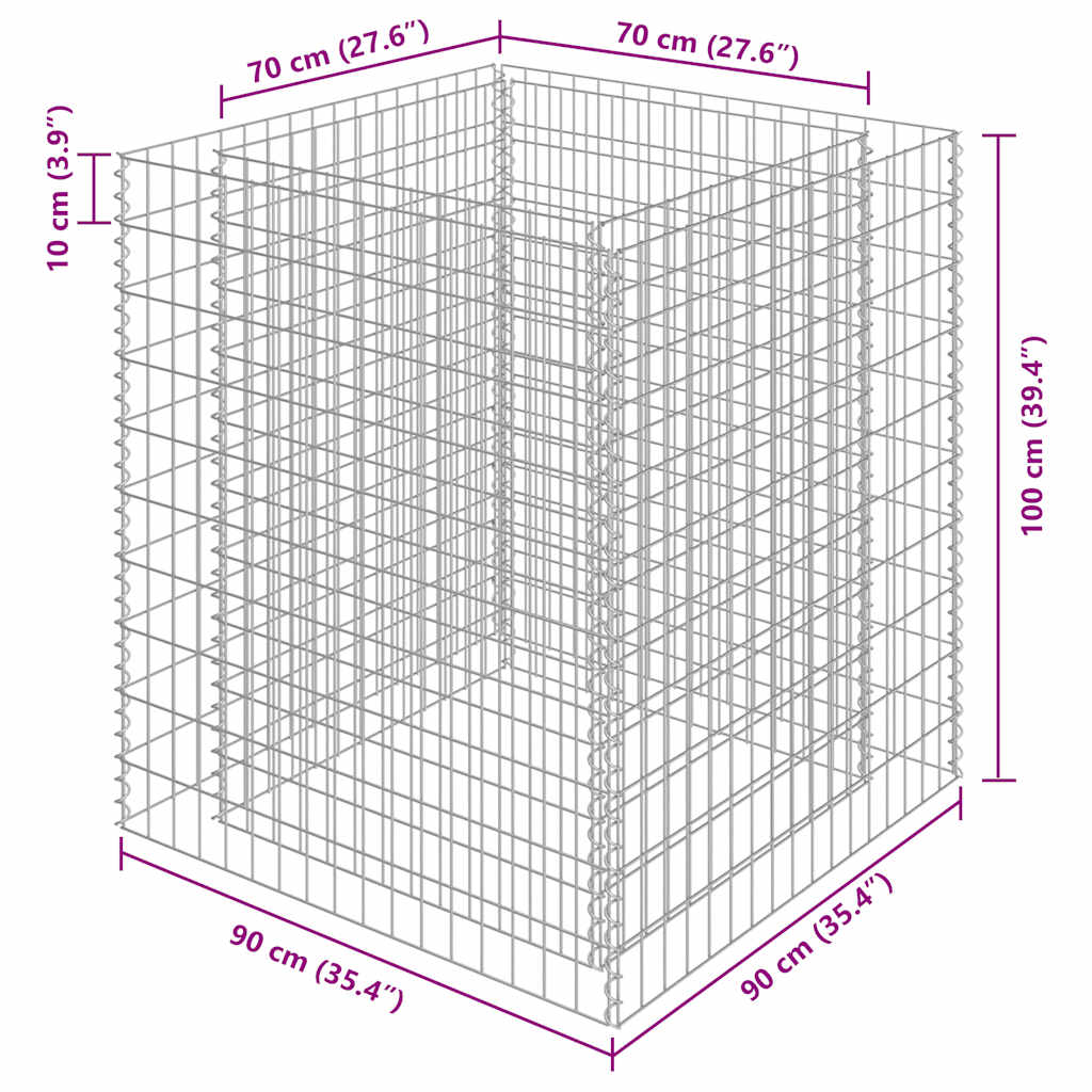 Gabionen-Hochbeet Verzinkter Stahl 90×90×100 cm