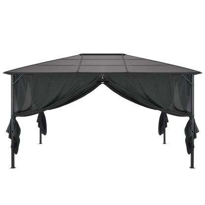 Gartenpavillon mit Vorhang Aluminium 4×3×2,6 m  Schwarz
