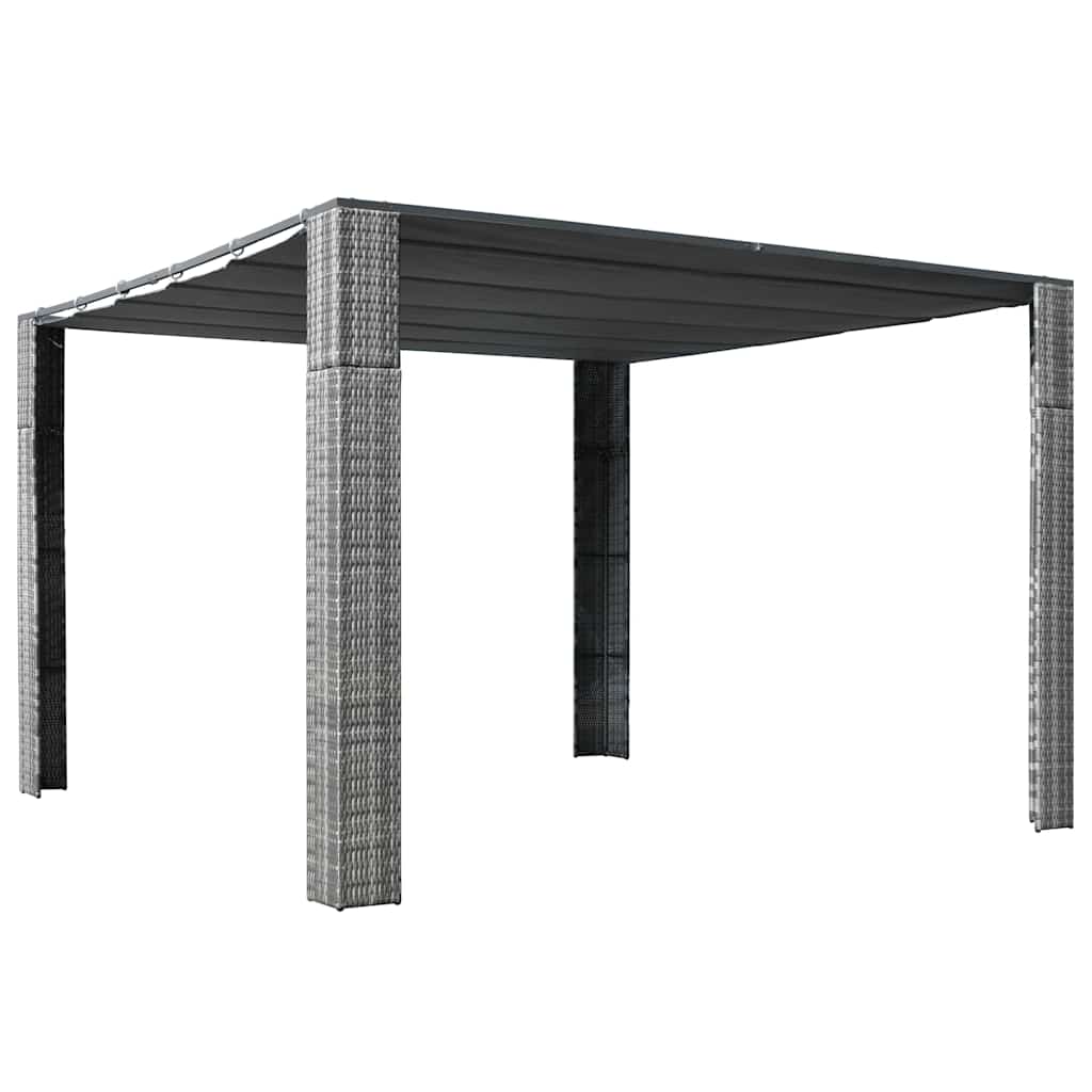 Pavillon mit Dach Poly Rattan 300x300x220 cm Grau und Anthrazit