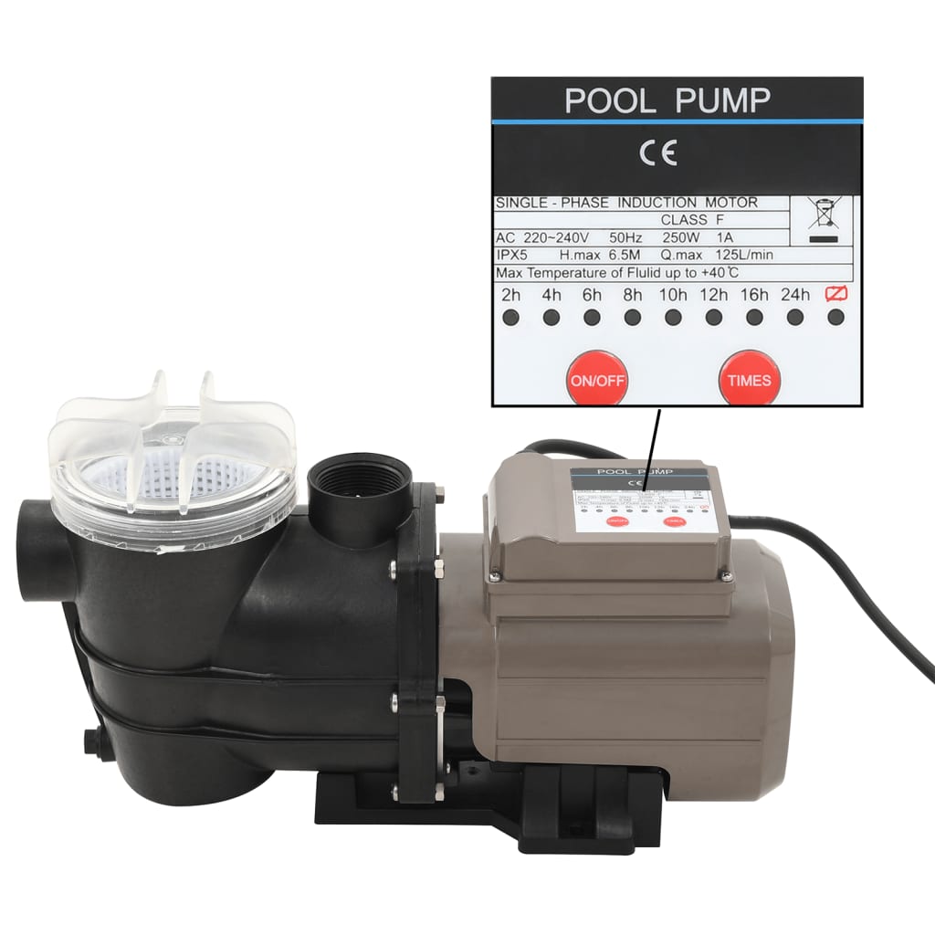 Poolpumpe mit Timer Schwarz 0,25 PS 8000 L/h
