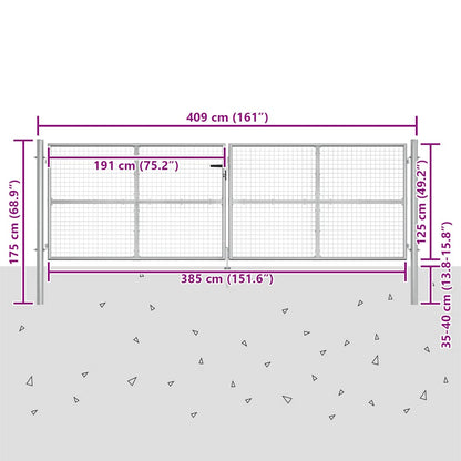 Gartentor verzinkter Stahl 400 x 125 cm Silber