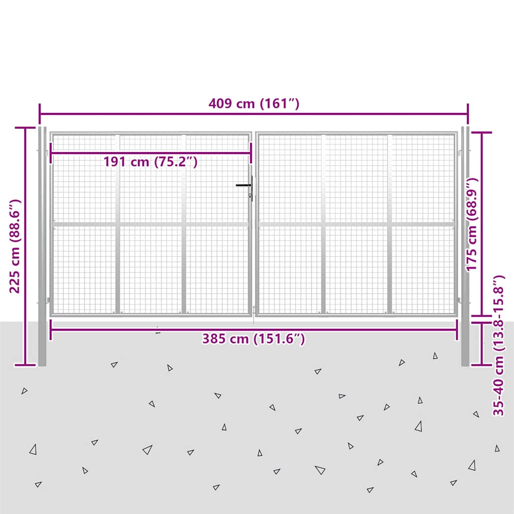 Gartentor verzinkter Stahl 400 x 175 cm Silber