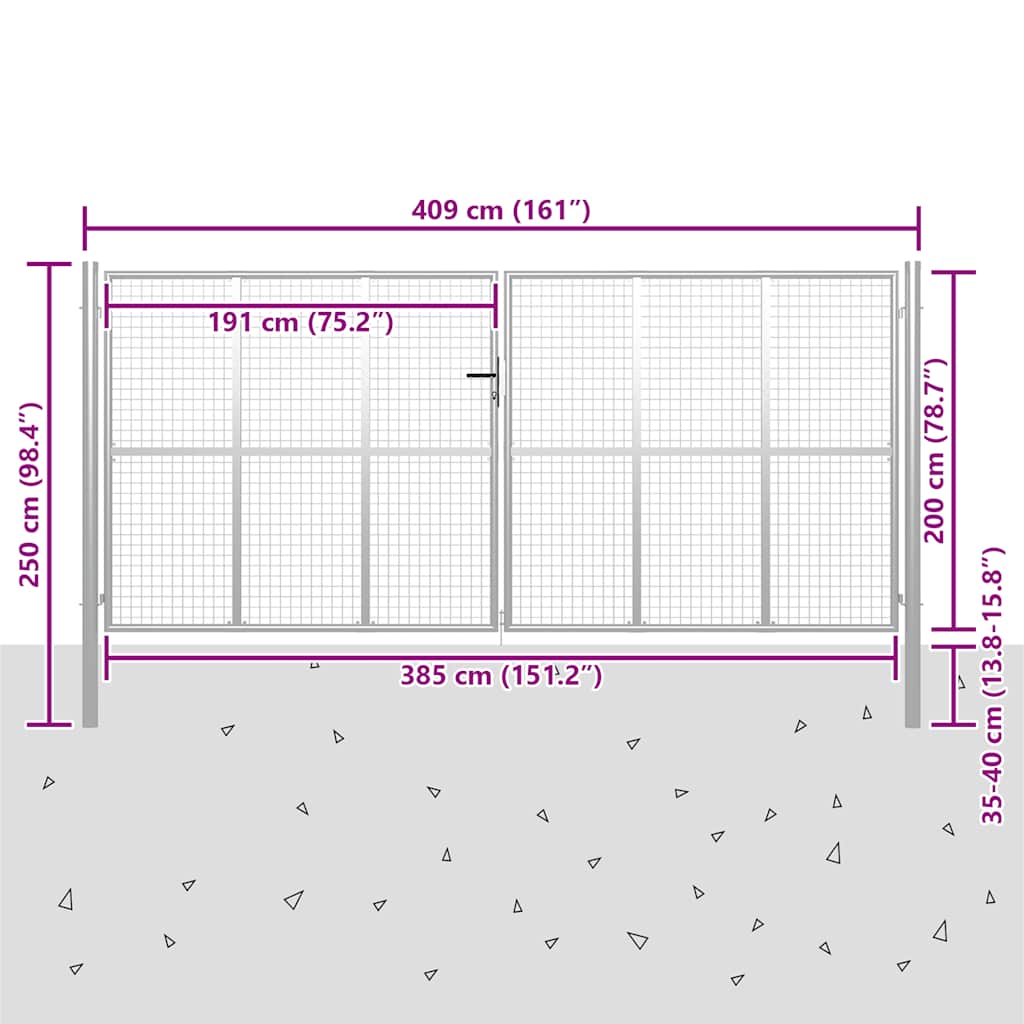 Gartentor verzinkter Stahl 400 x 200 cm Silber