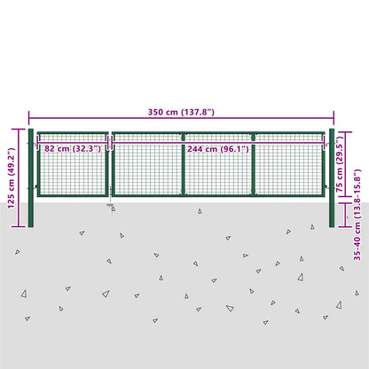 Gartentor aus Stahl 350 x 75 cm Grün