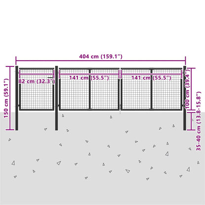 Gartentor aus Stahl 400 x 100 cm Anthrazit