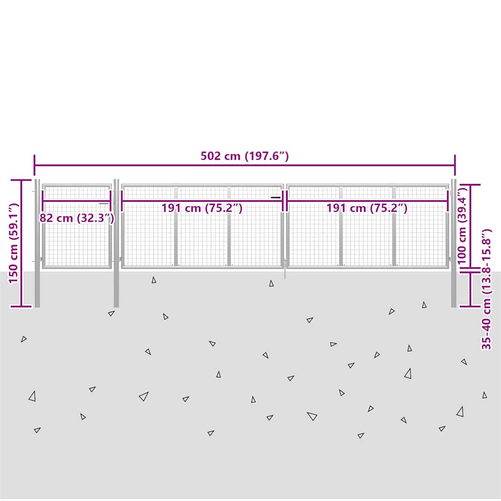 Gartentor aus Stahl 500 x 100 cm Silber