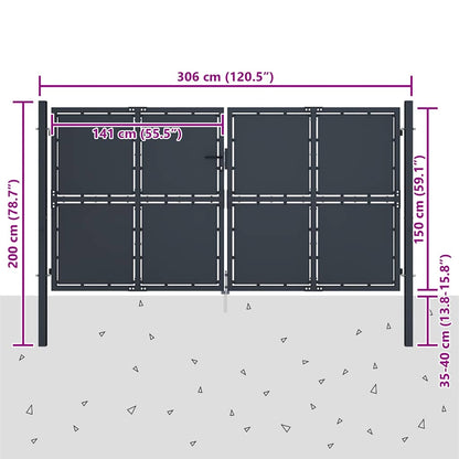 Gartentor aus Stahl 300 x 150 cm Anthrazit