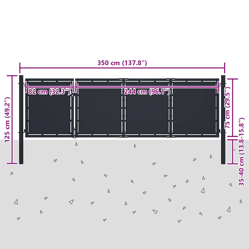 Gartentor aus Stahl 350 x 75 cm Anthrazit