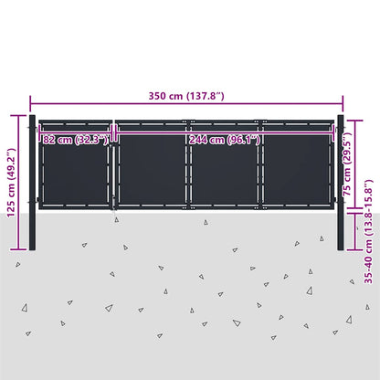 Gartentor aus Stahl 350 x 75 cm Anthrazit