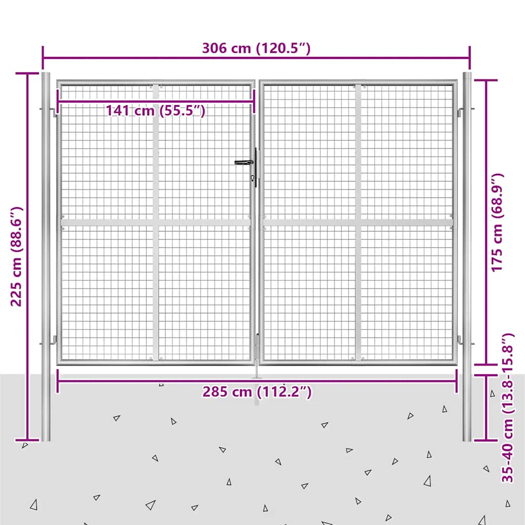Gartentor verzinkter Stahl 300 x 175 cm Silber
