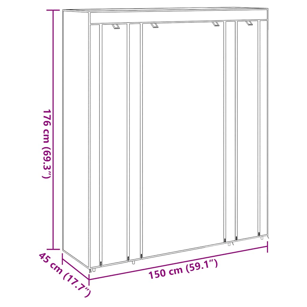 Stoffschrank mit Fächern und Stangen 45×150×176 cm Braun