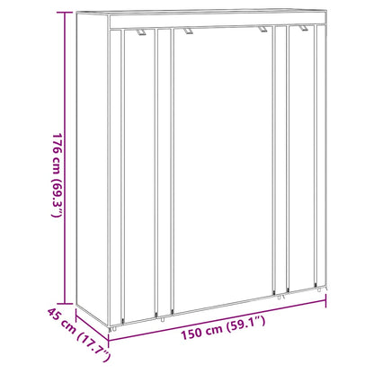 Stoffschrank mit Fächern und Stangen 45×150×176 cm Braun