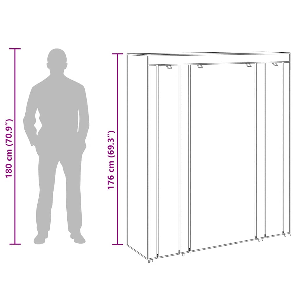 Stoffschrank mit Fächern und Stangen 45×150×176 cm Braun