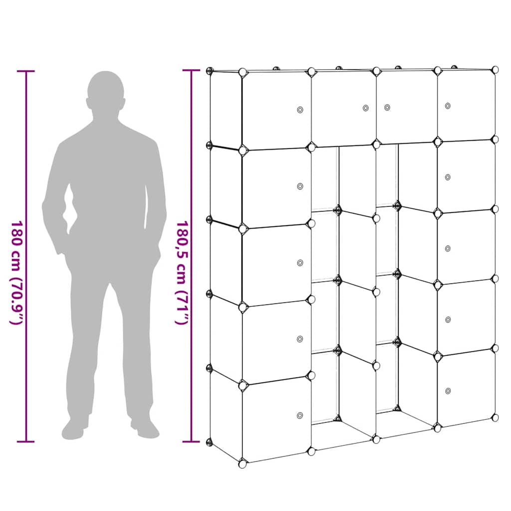 Modularer Schrank mit 14 Fächern Weiß 37x146x180,5 cm