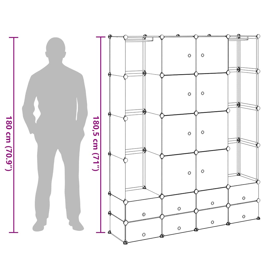 Modularer Schrank mit 18 Fächern schwarz/weiß 37x146x180,5cm