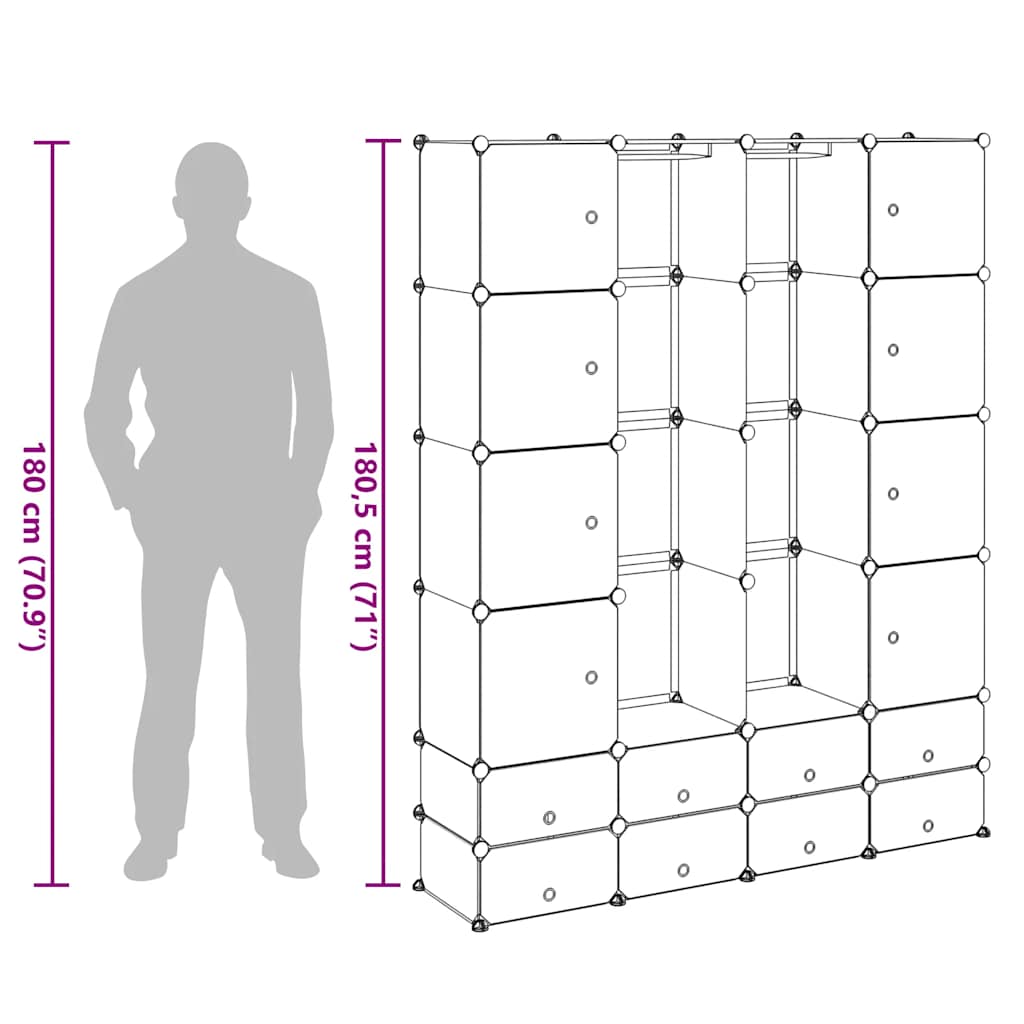 Modularer Schrank mit 18 Fächern Weiß 37x146x180,5 cm