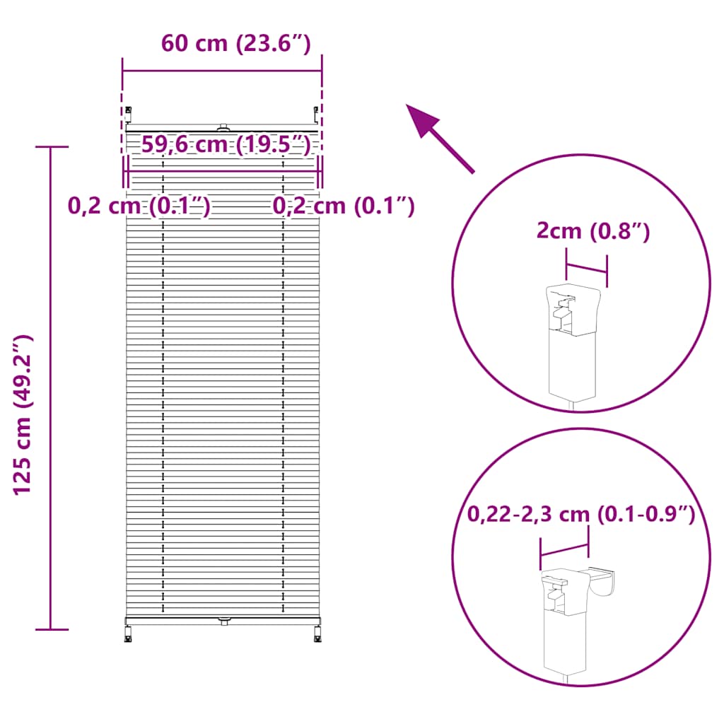 Verdunklungsplissee 60×125 cm Weiß