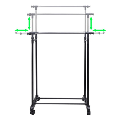 Verstellbarer Kleiderständer 4 Rollen 2 Kleiderstangen
