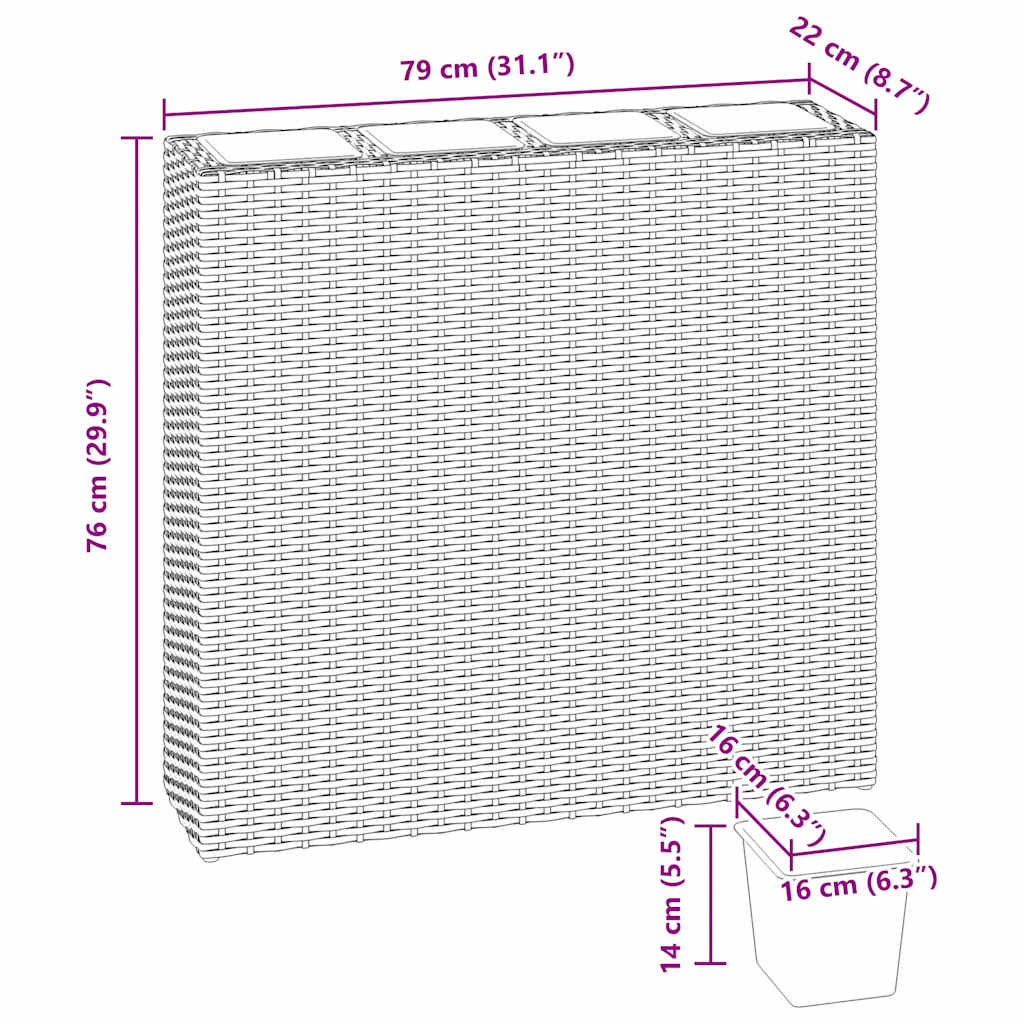 Garten-Hochbeet mit 4 Töpfen Poly Rattan Braun