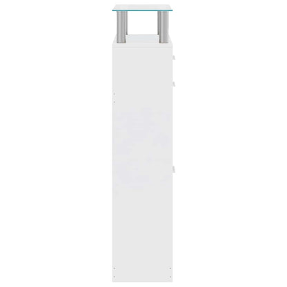 Schuhschrank mit Schubfach und oberem Glasregal Holz Weiß