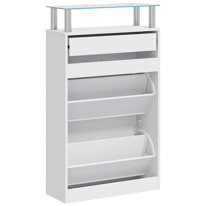 Schuhschrank mit Schubfach und oberem Glasregal Holz Weiß