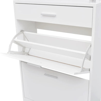 Schuhschrank mit Schubfach und oberem Glasregal Holz Weiß