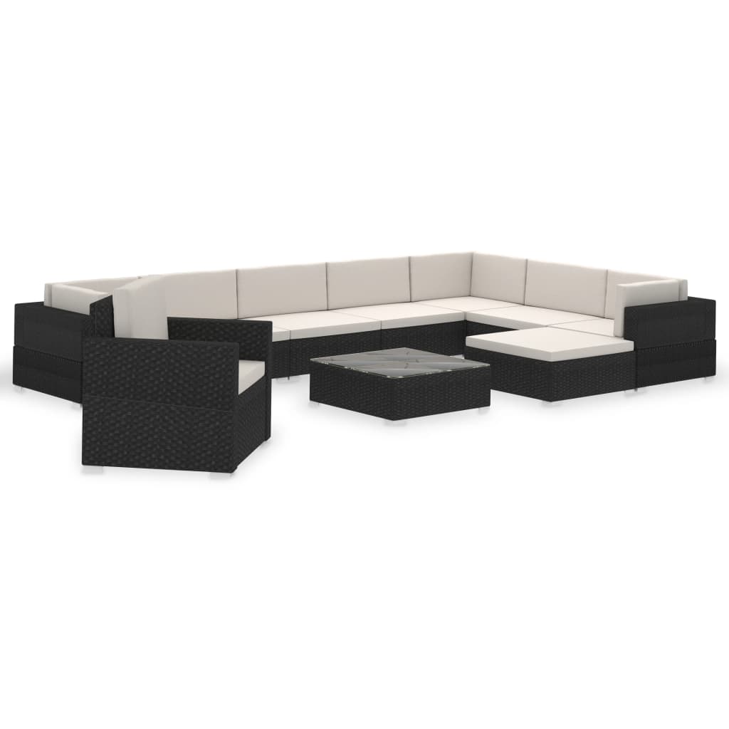 12-tlg. Garten-Lounge-Set mit Auflagen Poly Rattan Schwarz