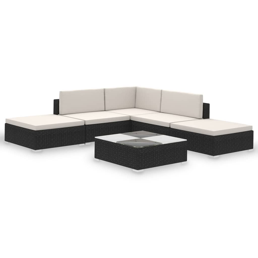 6-tlg. Garten-Lounge-Set mit Auflagen Poly Rattan Schwarz