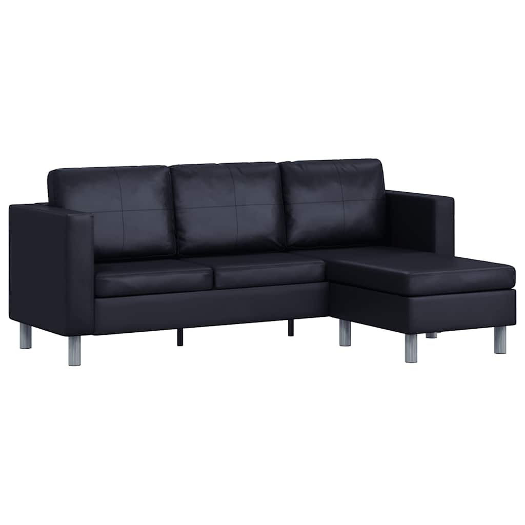 L-förmiges Sofa 3-Sitzer Kunstleder Schwarz