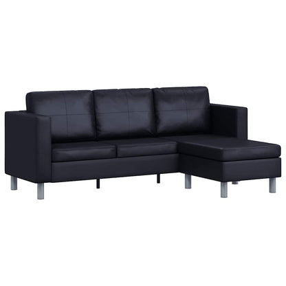 L-förmiges Sofa 3-Sitzer Kunstleder Schwarz