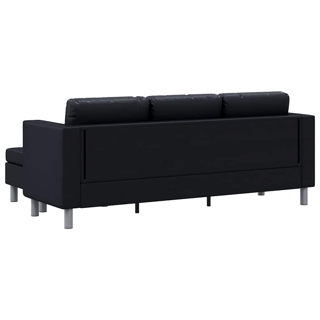 L-förmiges Sofa 3-Sitzer Kunstleder Schwarz