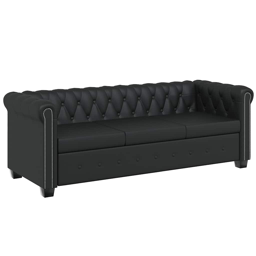 Chesterfield-Sofa 3-Sitzer Kunstleder Schwarz