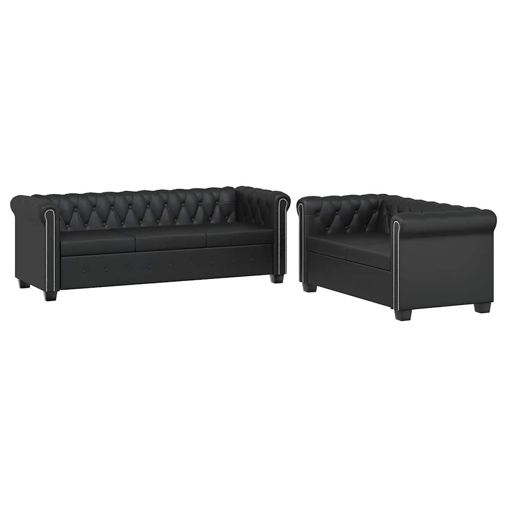 Chesterfield-Sofas 2-Sitzer und 3-Sitzer Kunstleder Schwarz