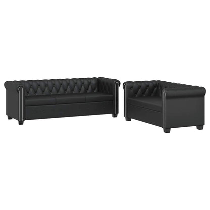 Chesterfield-Sofas 2-Sitzer und 3-Sitzer Kunstleder Schwarz