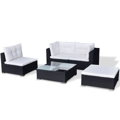 5-tlg. Garten-Lounge-Set mit Auflagen Poly Rattan Schwarz