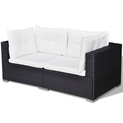 5-tlg. Garten-Lounge-Set mit Auflagen Poly Rattan Schwarz