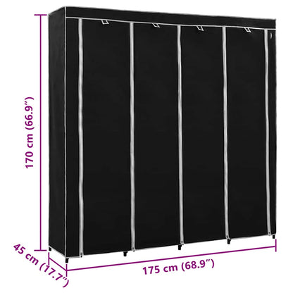 Kleiderschrank mit 4 Fächern Schwarz 175 x 45 x 170 cm