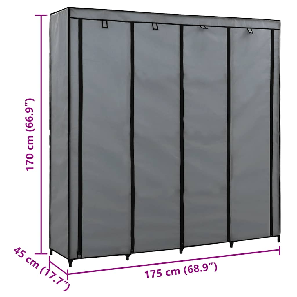 Kleiderschrank mit 4 Fächern Grau 175 x 45 x 170 cm