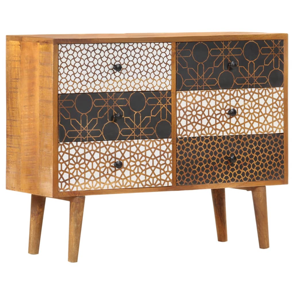 Sideboard mit Druckmustern 90×30×70 cm Massivholz Mango