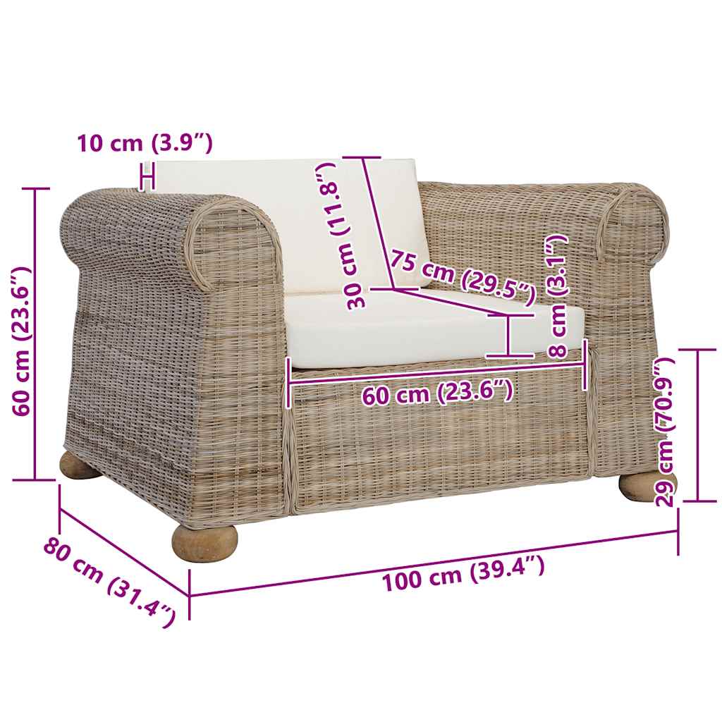 Sessel mit Kissen Natur Rattan
